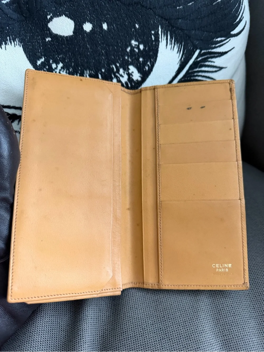 Celine Brown and Tan Patterned Money Clip Wallet